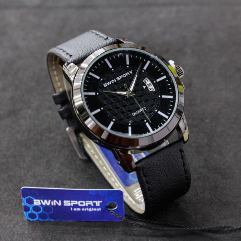 JAM TANGAN PRIA BWIN SPORT B630 ORIGINAL TANGGAL FUNGSI TALI KULIT