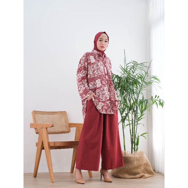 [ BIGSIZE TRENDY ] Naraya Tunic SET + CELANA KULOT LINEN