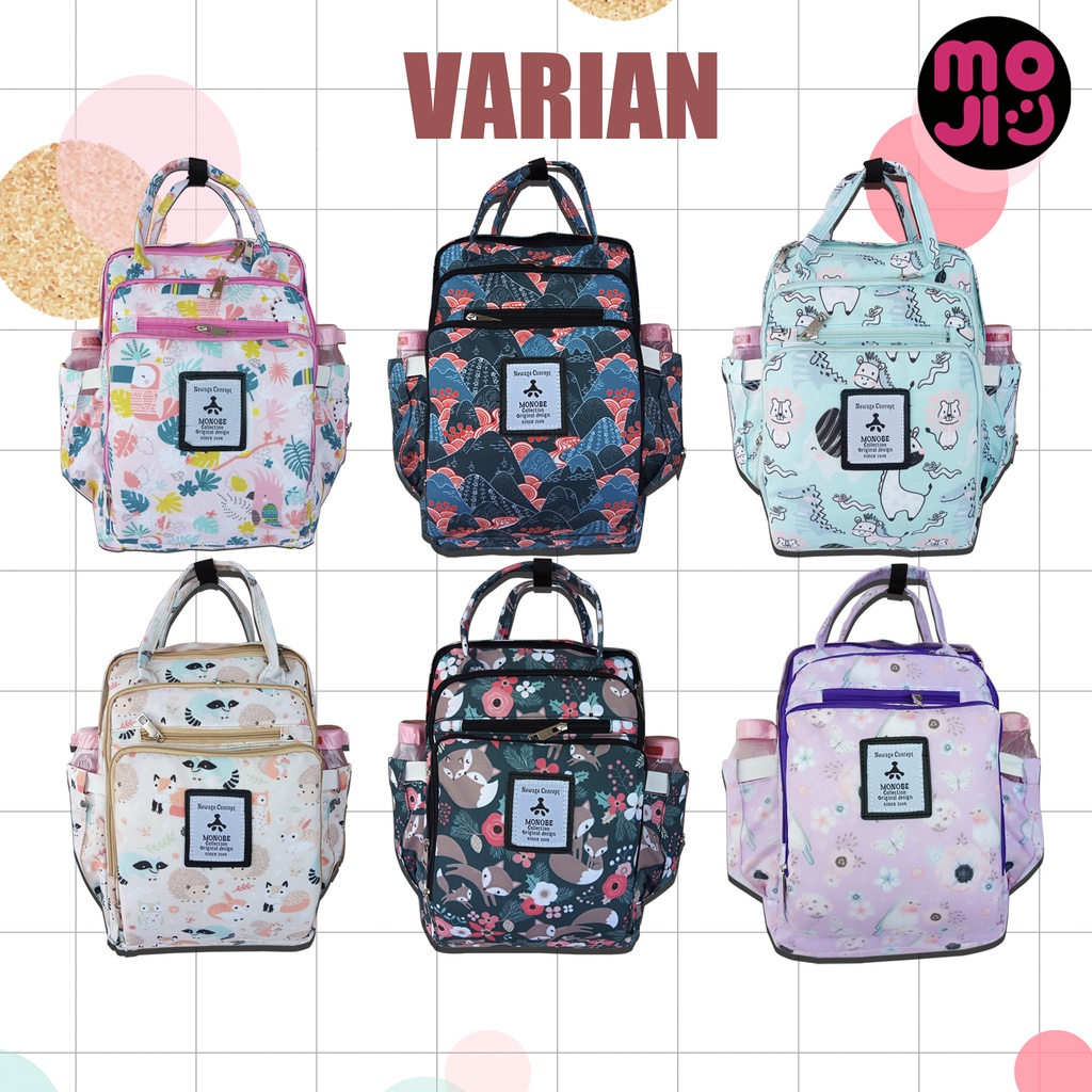 Diaper Bag MONOBE Ukuran 14 Inch - Tas Bayi Ransel Sekat Lengkap - MOJI