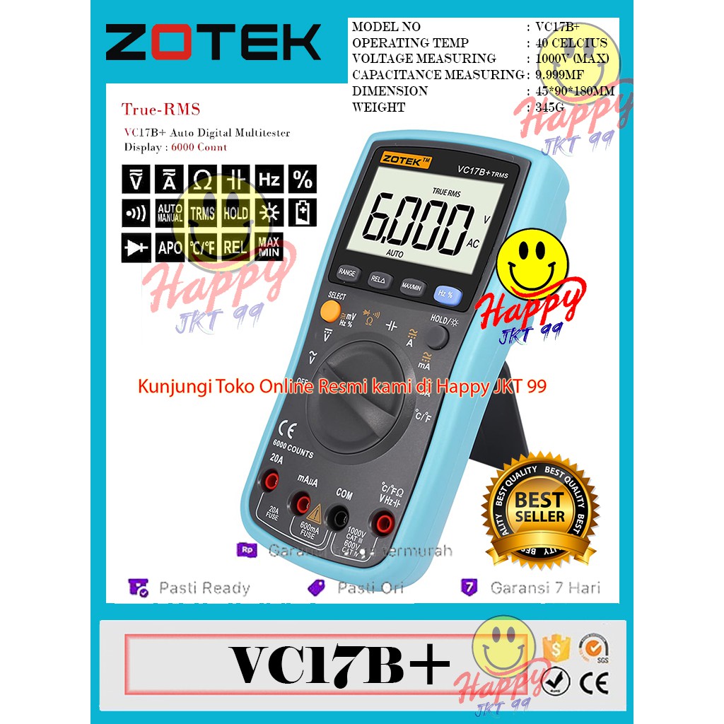 [ HAPPY JKT 99 ] AVOMETER DIGITAL ZOTEK VC17B+ MULTITESTER DIGITAL ZOTEK VC 17B+