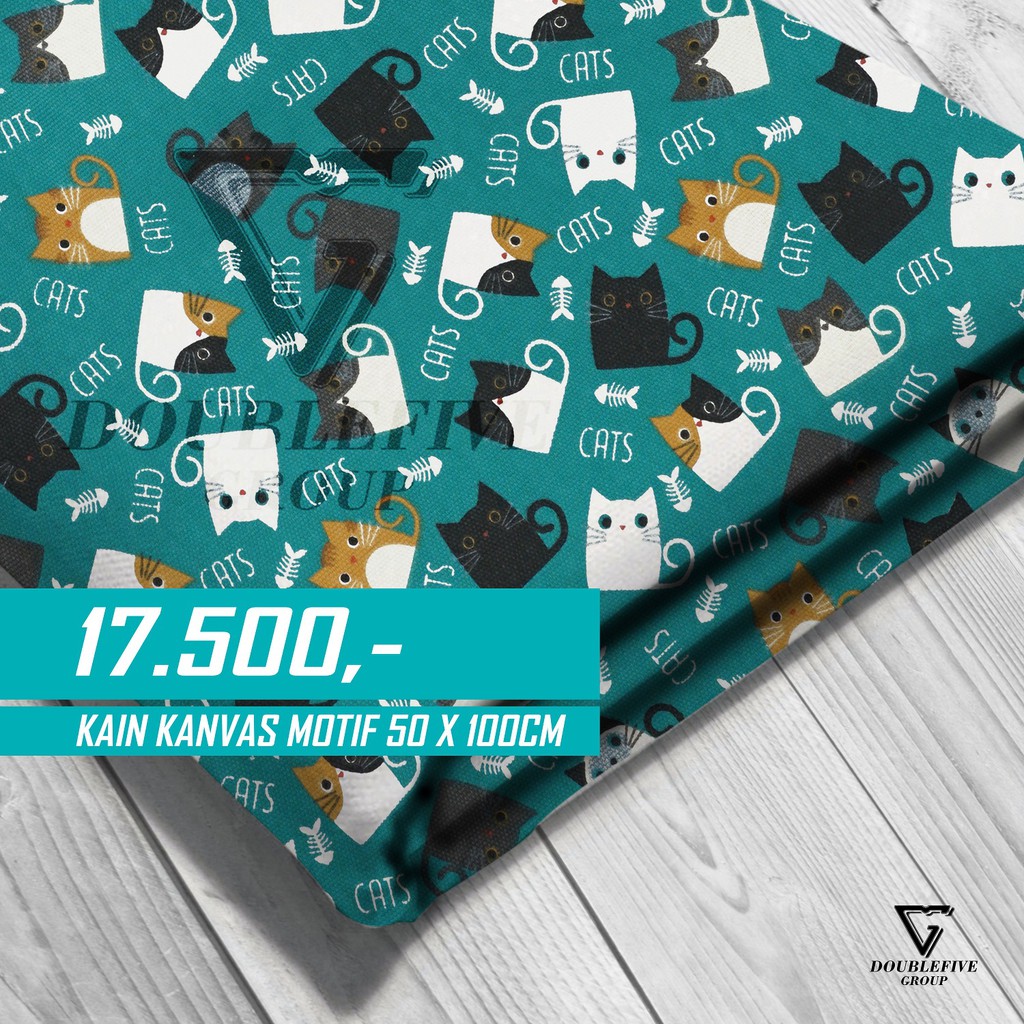 Kain Kanvas Meteran Motif 50 x 100 Cm - Kucing Tosca