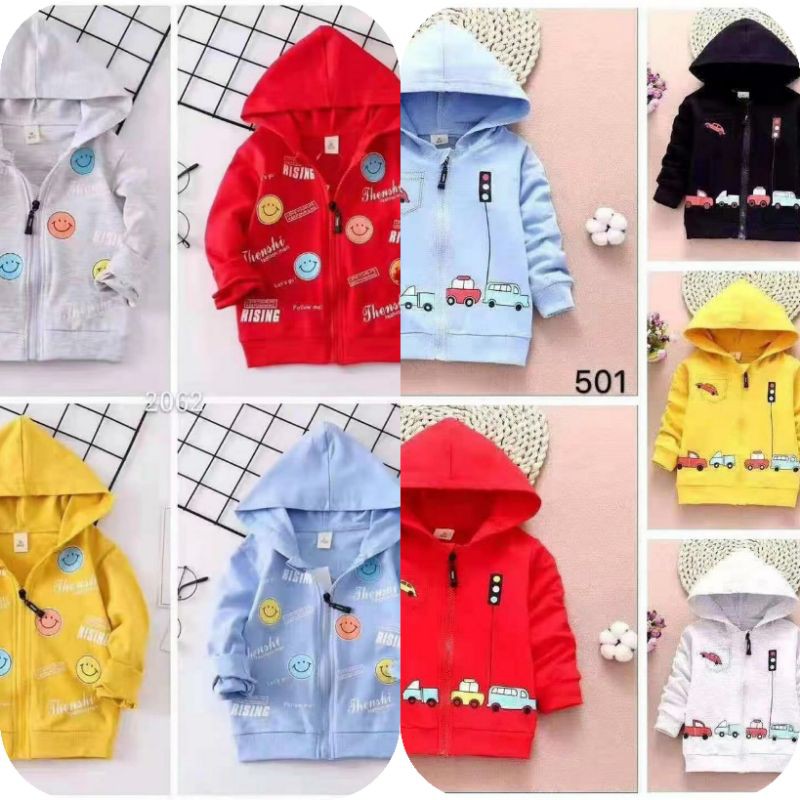 JAKET ANAK LAKI-LAKI IMPORT 1-3 TAHUN / JAKET KAOS ANAK COWOK GAMBAR MOBIL & SMILE
