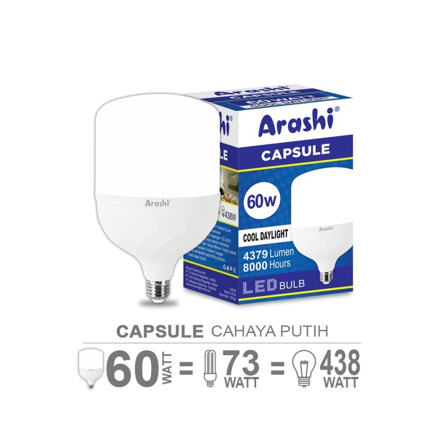 Lampu Led Arashi 60 Watt Garansi 1 Tahun / Lampu Arashi 60w / Lampu Bohlam 60 Watt / Lampu 60 Watt