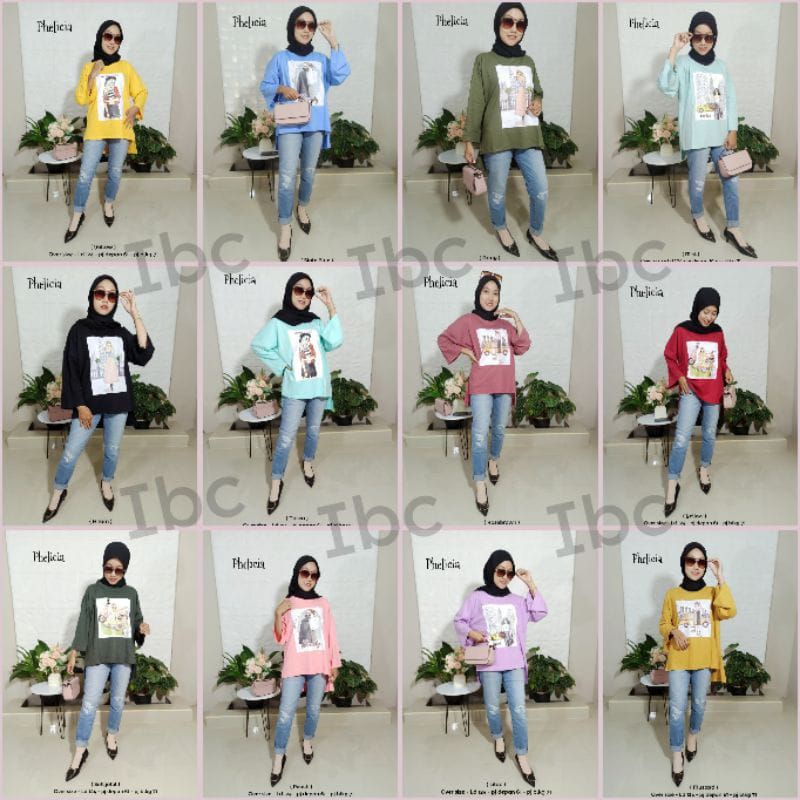 Kaos Wanita Jumbo Oversize Kekinian Tshirt Cewek Phelicia Ld122 Fulltag Bahan Tebal Cotton Combad