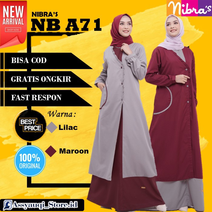 BAJU PAKAIAN BUSANA MUSLIM GAMIS NIBRAS NB A71 NBA 71 FASHION WANITA REMAJA POLOS SYARI TERBARU