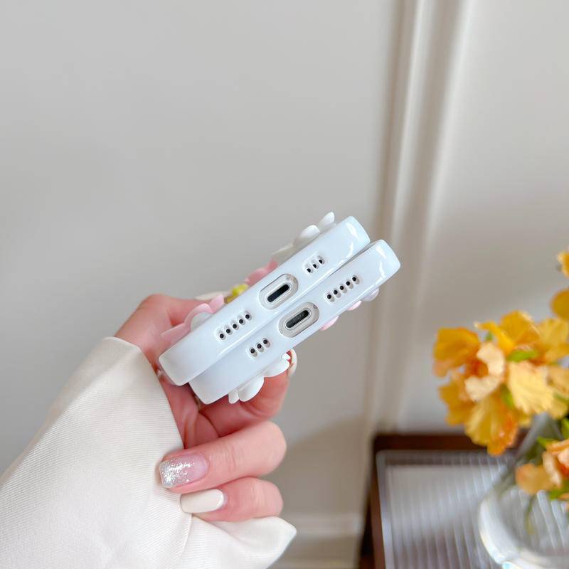 Soft Case Silikon Motif Bunga Sakura 3D Glitter Untuk iPhone 13 12 11 Pro MAX Mini X XS MAX XR SE 2022 2020 7 8 Plus