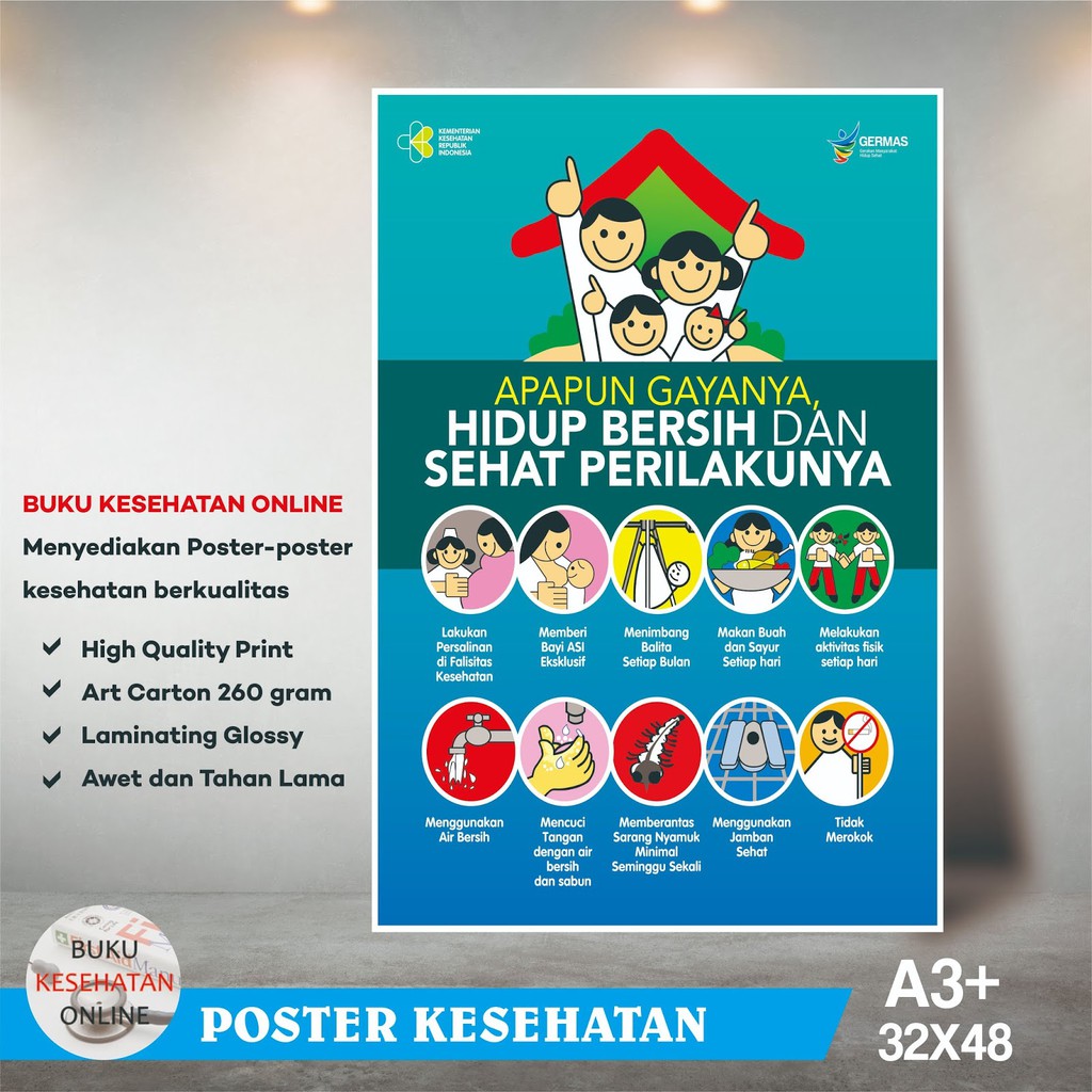 Jual Poster Kesehatan Perilaku Hidup Bersih Dan Sehat Laminating Glossy Indonesiashopee 1819