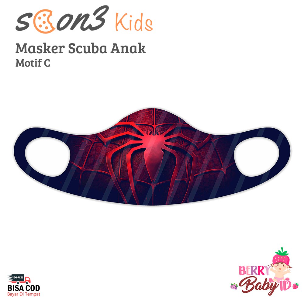 Scon3 Masker Anak Scuba Print Karakter Kids Face Mask Berry Mart