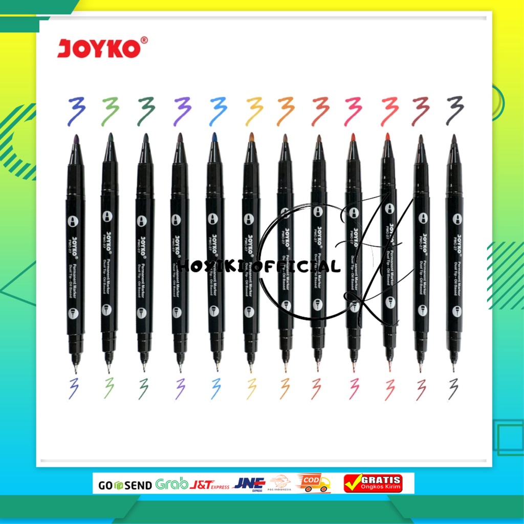 

Joyko Color Permanent Marker Penanda PMC-27 2in1 Dual Tip Oil Based Spidol Permanen Warna
