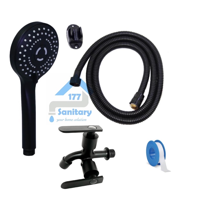 Paket Hand shower 3in1 HITAM 3088FB- Handshower dan Kran cabang HItam FB semprotan mandi