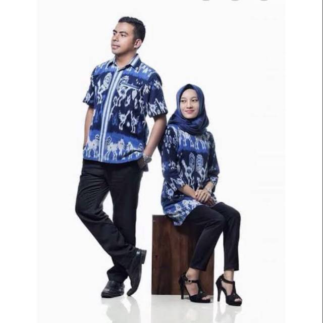 Cople set baju tenun motif sumba biru