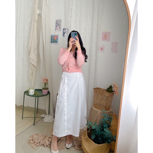 KANON - Mutsuki Skirt - Rok midi karet aksen tali korean look