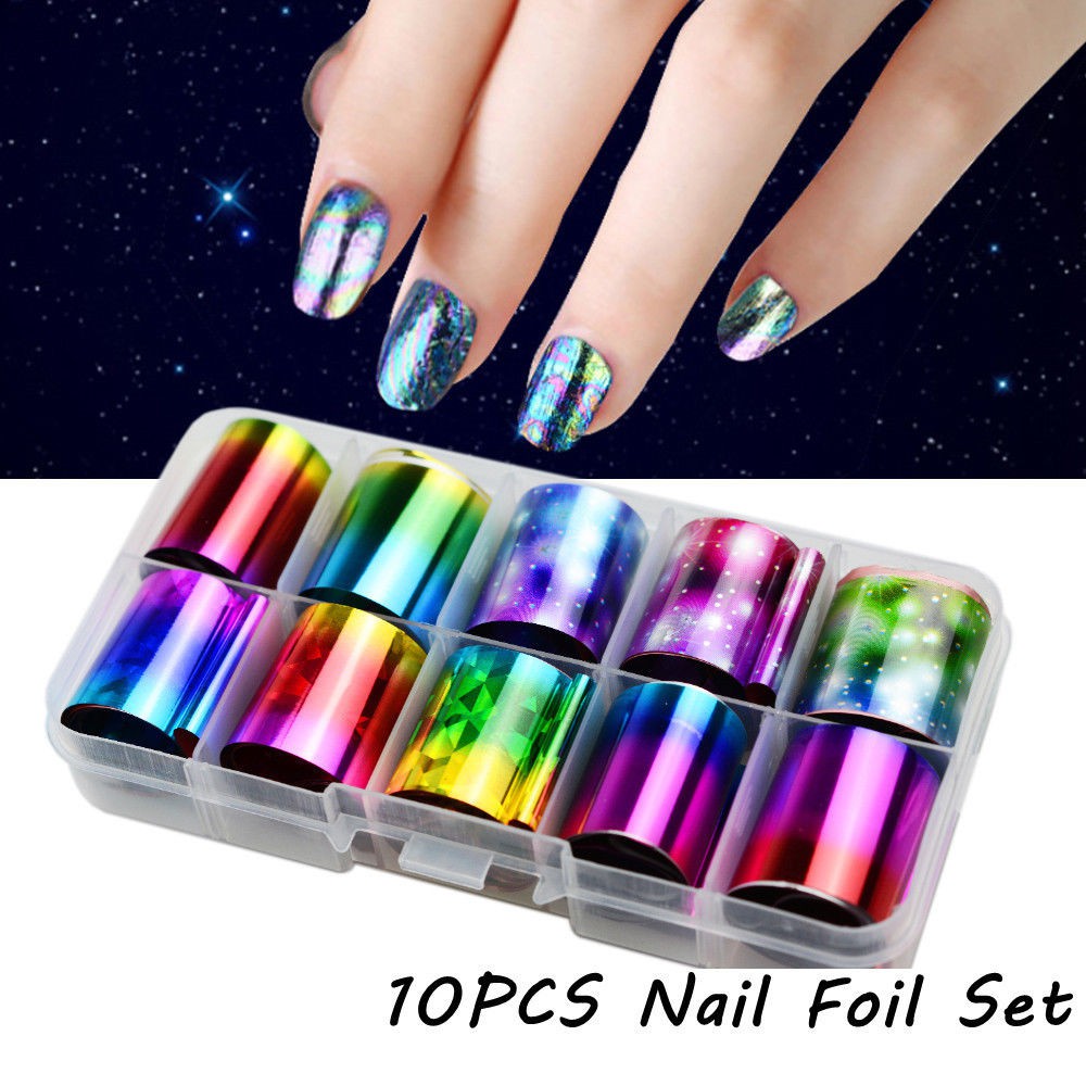 10Pcs Stiker Hologram Transparan  untuk Nail Art Shopee 