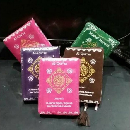 Al Quran RAIN BOW Wanita Beludru Terjemah Tajwid warna Marwah A6 Resleting REGULER