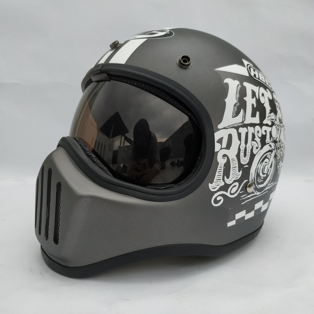 Helm Cakil HBC Rust Dust Grey + Inner Visor ( Fullface / Retro / Klasik / Vespa )