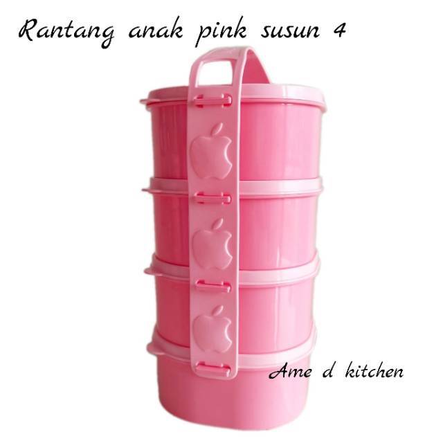 Rantang piknik anak susun 4 pink golden lemon RP 123-4