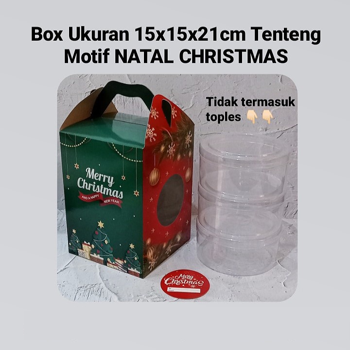 

dus tenteng packaging hampers 3 toples 500 gr edisi natal kardus jinjing parsel merry christmas kotak kemasan size 15x15x21 cm