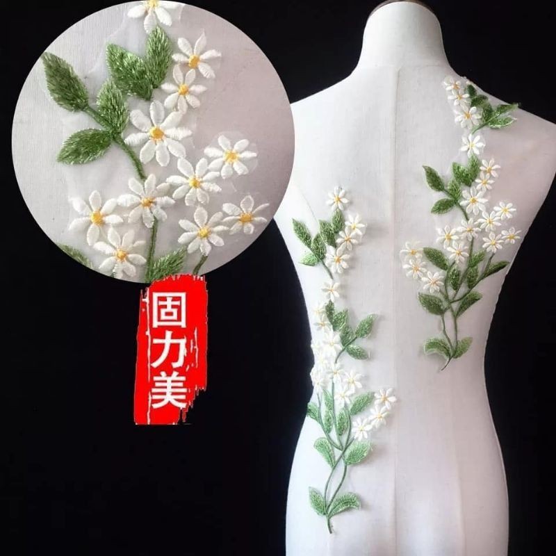 Embroidery Applique Leaf Jasmine, Aplikasi Bordir Daun Jasmine