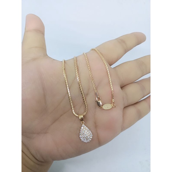 KALUNG PERAK 925 ASLI LAPIS EMAS/KALUNG ITALI SANTA+LIONTIN TEARS OVAL MATA PUTIH/KALUNG ASLI SILVER/KALUNG FASHION WANITA