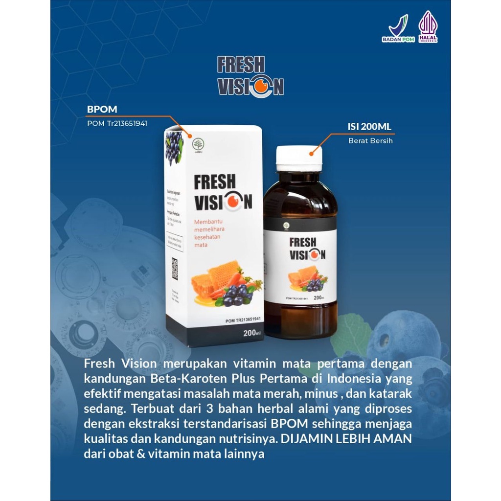 FRESH VISION Obat Mata Herbal / Suplemen Mata Madu FRESH VISION Untuk Mata Merah Lelah Kering Iritasi Gatal Buram Mata Minus / Nutrisi Mata Cegah Katarak Glaukoma 200ml