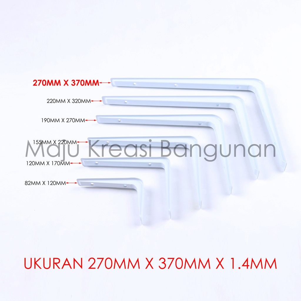 Siku Rak L Tebal SOLIGEN 270mm x 370mm Shelf Bracket Ambalan Meja Besi Putih 270 370 mm