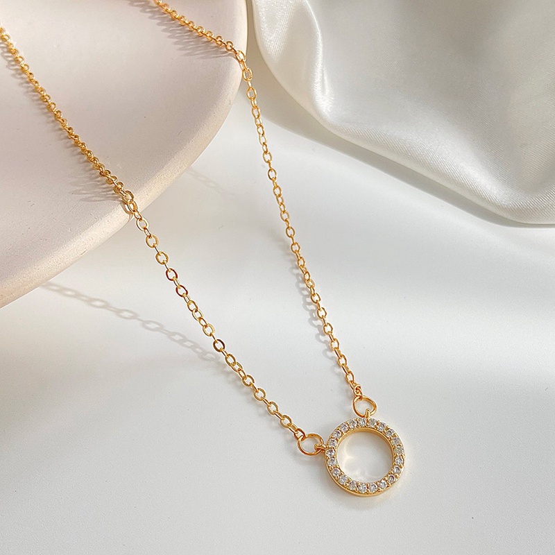 Kalung Rantai Klavikula Bentuk Lingkaran Geometris Bahan Zirkon Gaya Korea Untuk Wanita