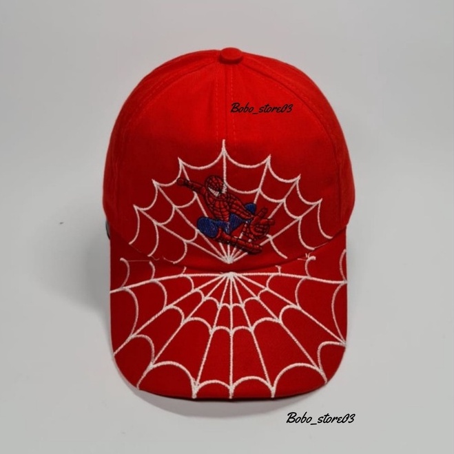Bobo_store03 Topi Baseball Anak laki laki perempuan Karakter Superhero spiderman Tayo Boboboy hellokitty lol Usia 2 Sampai 8 Tahun Kualitas Terbaik-spideman merah