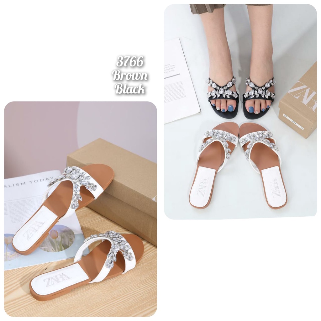 Note&quot; WAJIB UP 1SIZE&quot;  SANDAL WANITA IMPORT TERMURAH FLAT ZR DIAMOND.  KODE: 3766