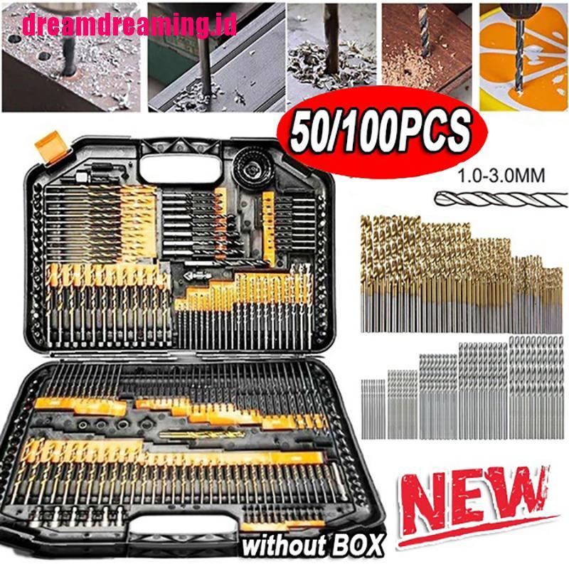 50 Pcs / set 100 / 50pcs Mata Bor Bahan HSS Lapis Titanium