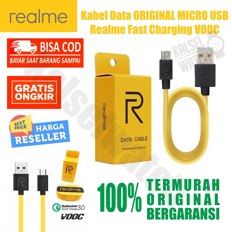 ORIGINAL Kabel Data Cesan HP Realme VOOC Qualcom 3.0 MICRO USB Quick Charger Support Fast Charging 2.4A 1 Meter Tali Kabel Data Charger Ces Realmi Ori Tipe Mikro USB Output 2.4 Ampere Pack Kardus