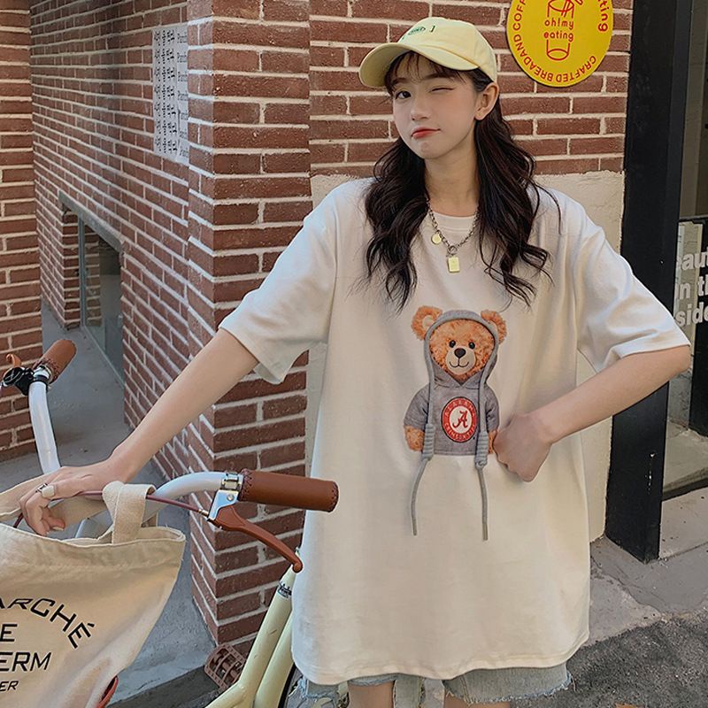 [littlecrab] Kaos Oversize Teddy Bear Cute Moschino Beruang Kaos Lucu Berkualitas T-shirt Bear Tali Korean Style