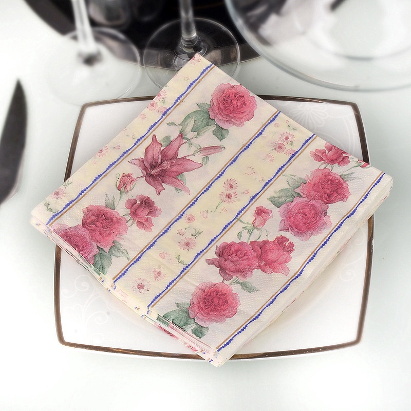 Rose Paper Napkin Event &amp; Party Tissue Printed Napkin 20pcs/pack