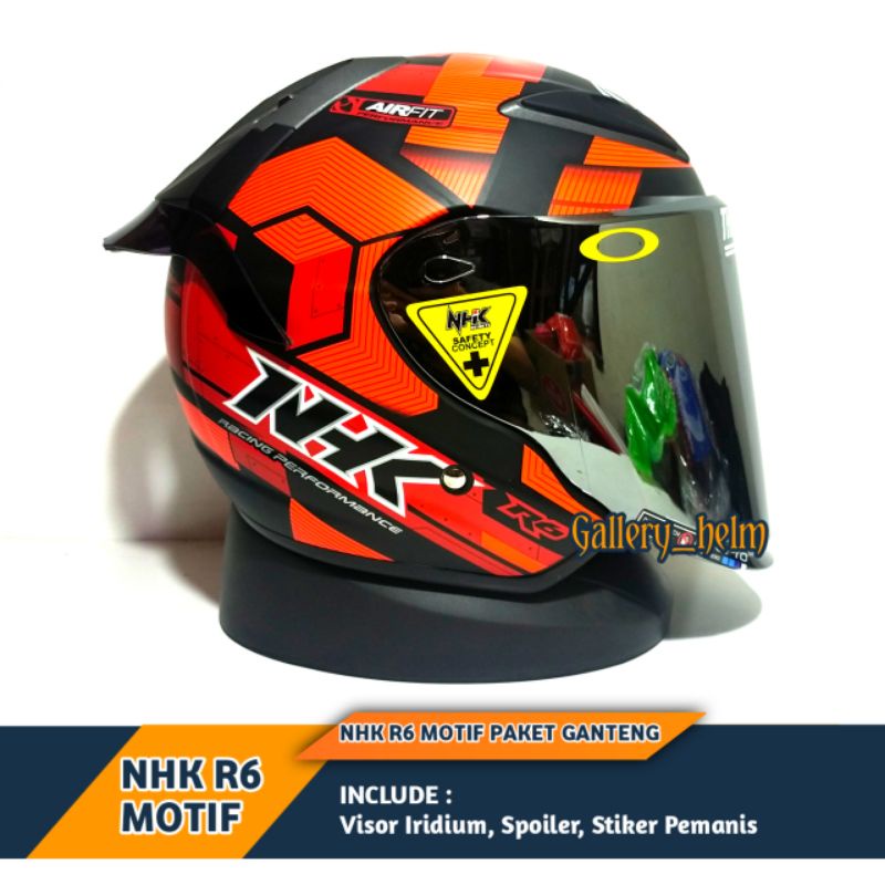 PAKET GANTENG NHK R6 CUBE BLACK RED DOFF | INCLUDE VISOR IRIDIUM, SPOILER, FREE STIKER