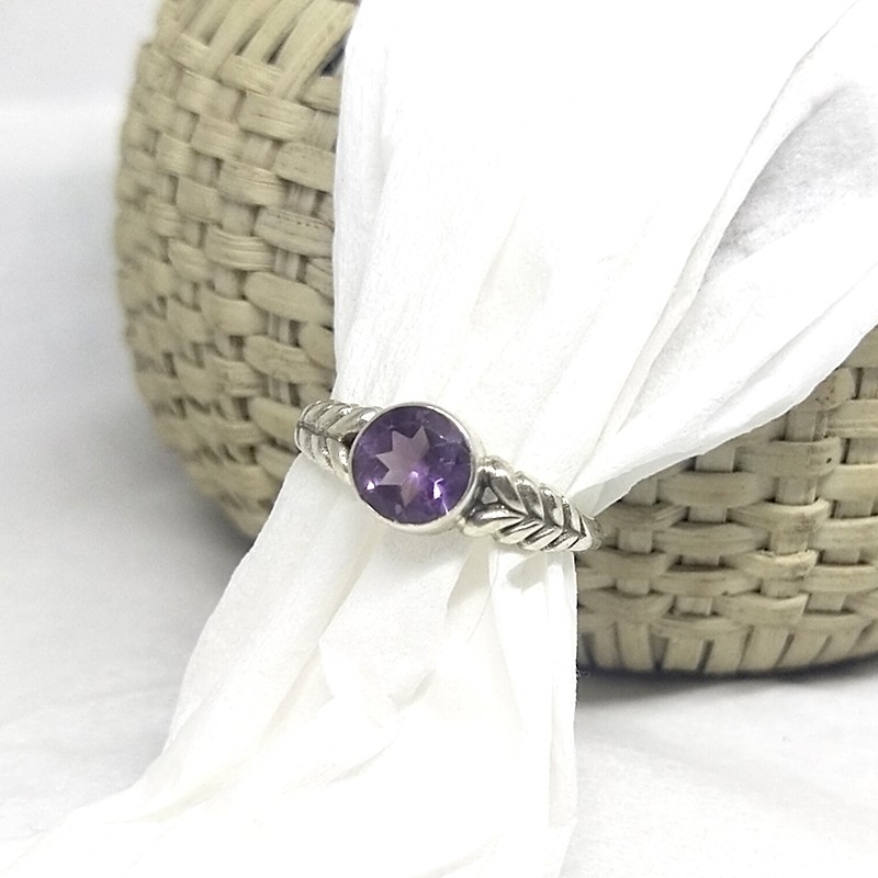 Cincin Ring Perak Silver Bali Asli 925 Ukir Midi Batu Ungu Amethyst Padi Pria Laki Wanita Keren unik