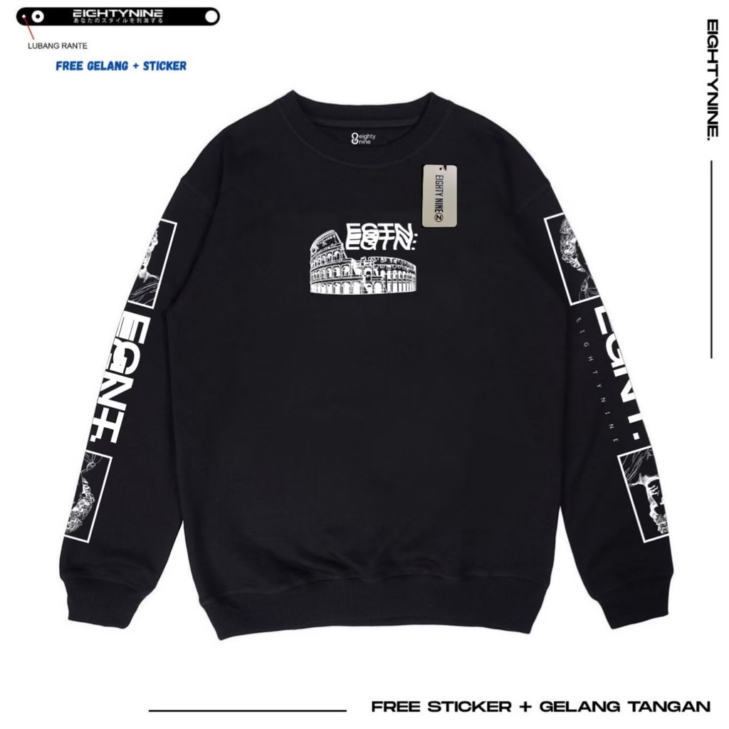 Eighty Nine Crewneck Black Motif Simpel Pria/Wanita Premium Quality