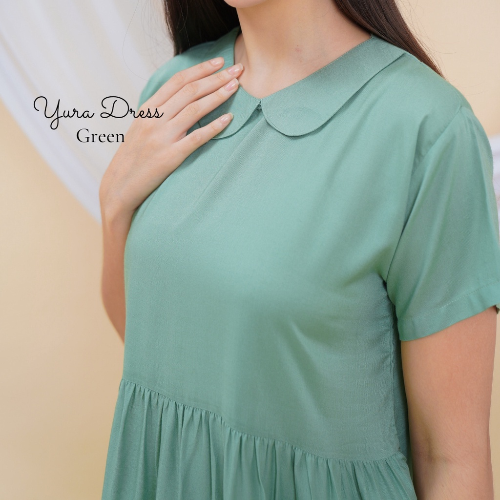 Yura Midi Dress Wanita Rayon Premium Baju Wanita Lengan Pendek Pakaian Fashion Kekinian LD 110 cm