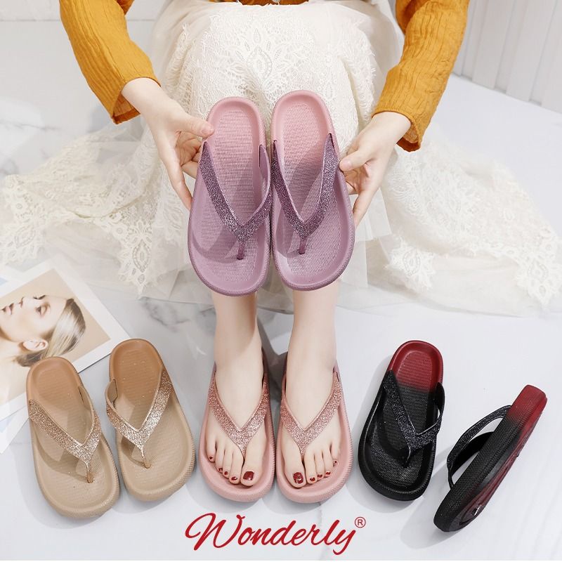 L1921-10 [WONDERLY] Sandal Jepit Hak Sendal Jepit Jelly Wanita Sandal Gliter Karet Sandal Jepit Murah