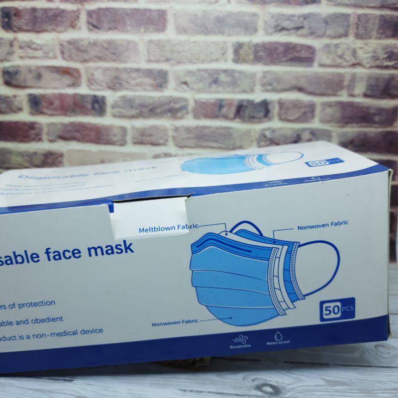 MASKER EARLOOP 3PLY/ Masker Mulut 1 BOX isi 50 (biru)