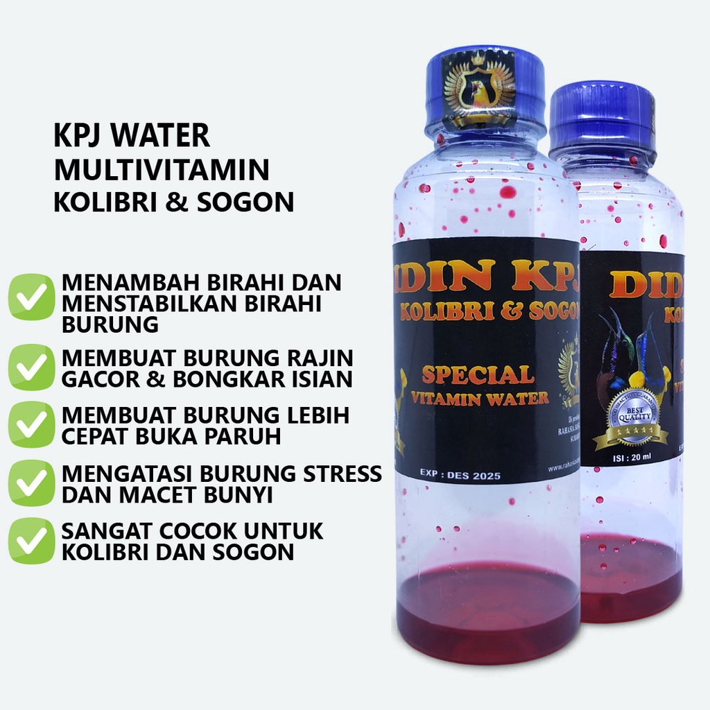 KPJ WATER VITAMIN KOLIBRI DAN SOGON | MINUMAN VITAMIN DOPING KOLIBRI KONIN SOGON CEPAT BUKA PARUH BUKPAR