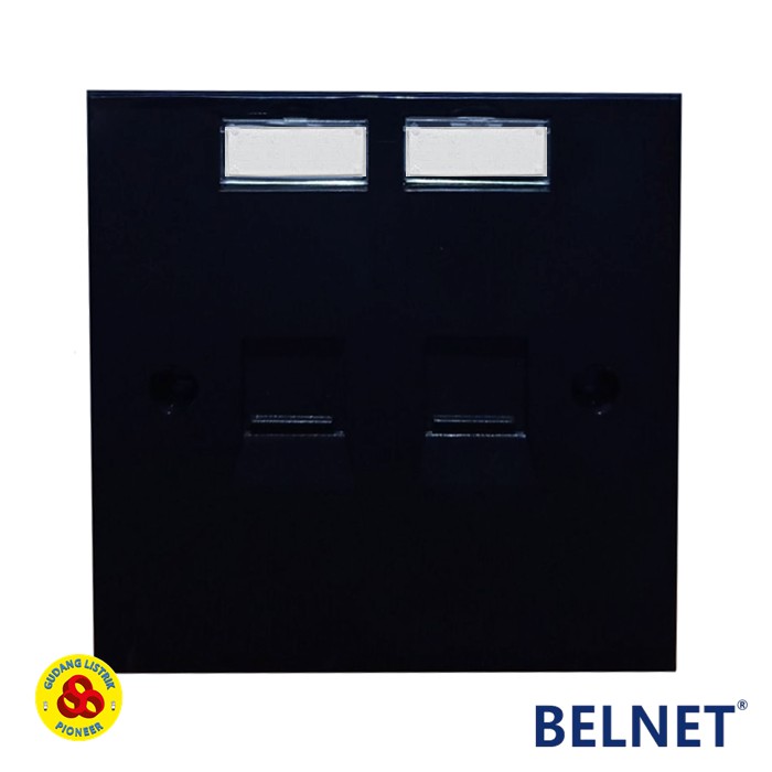 Belnet Faceplate 2 Ports Black Frame Telp Data 2 Lubang dengan Shutter