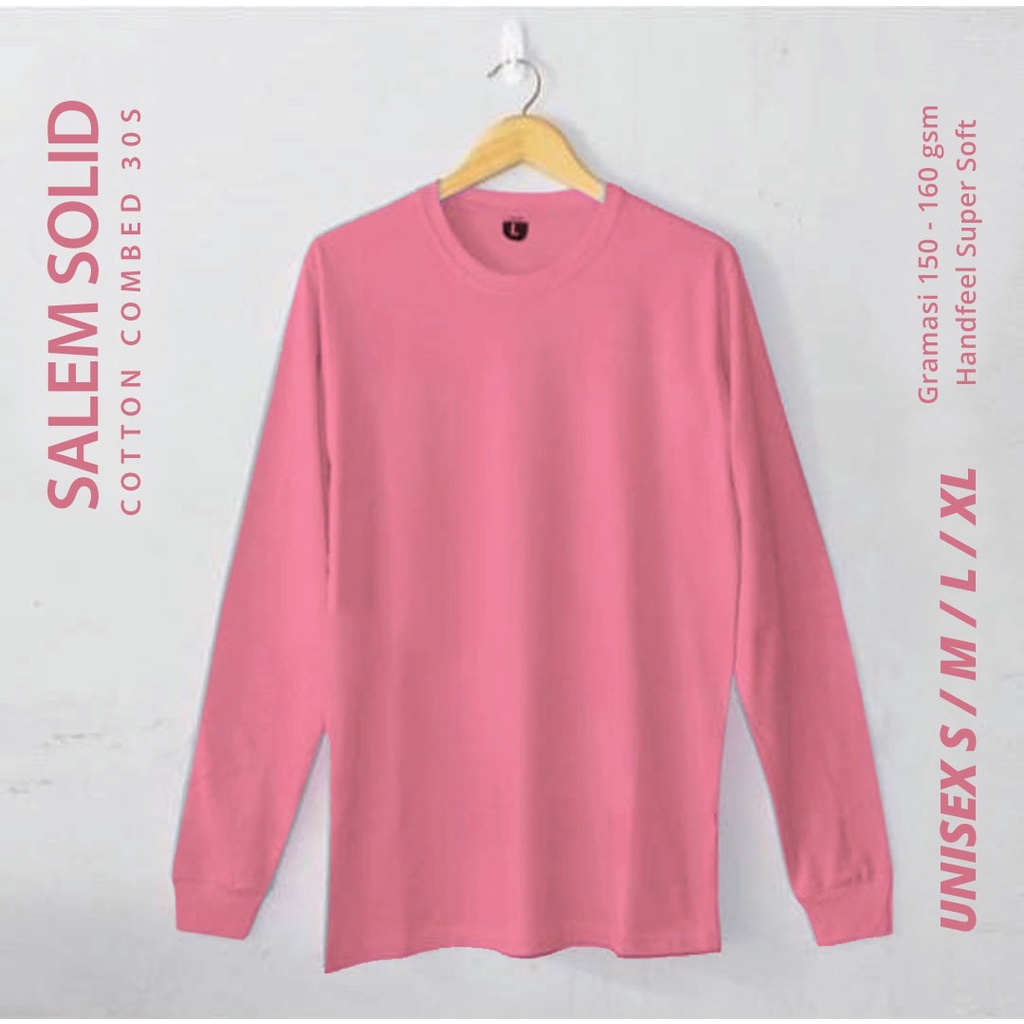 Jual Kaos Polos Lengan Panjang Rib Karet Warna Salem Pria Wanita Cotton