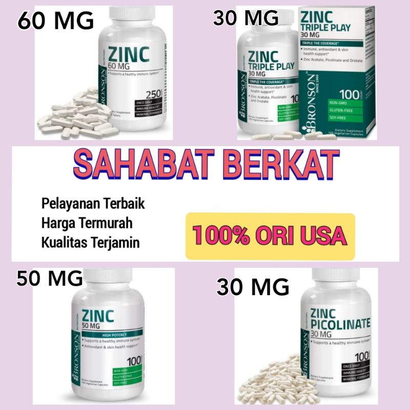 Bronson zinc gluconate 60 mg isi 250 tablets dan zinc triple play zinc picolinate 30 mg 50 mg orotat