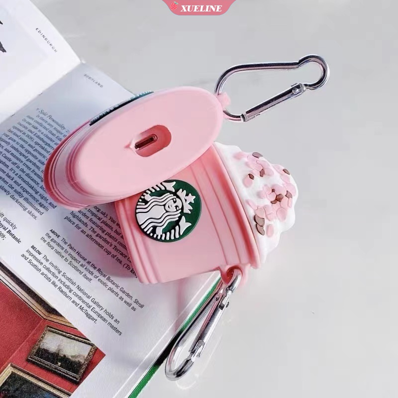 Case Bentuk Cangkir Kopi 3D Warna Pink Dengan Gantungan Kunci Untuk AirPods 1 2 3 Pro