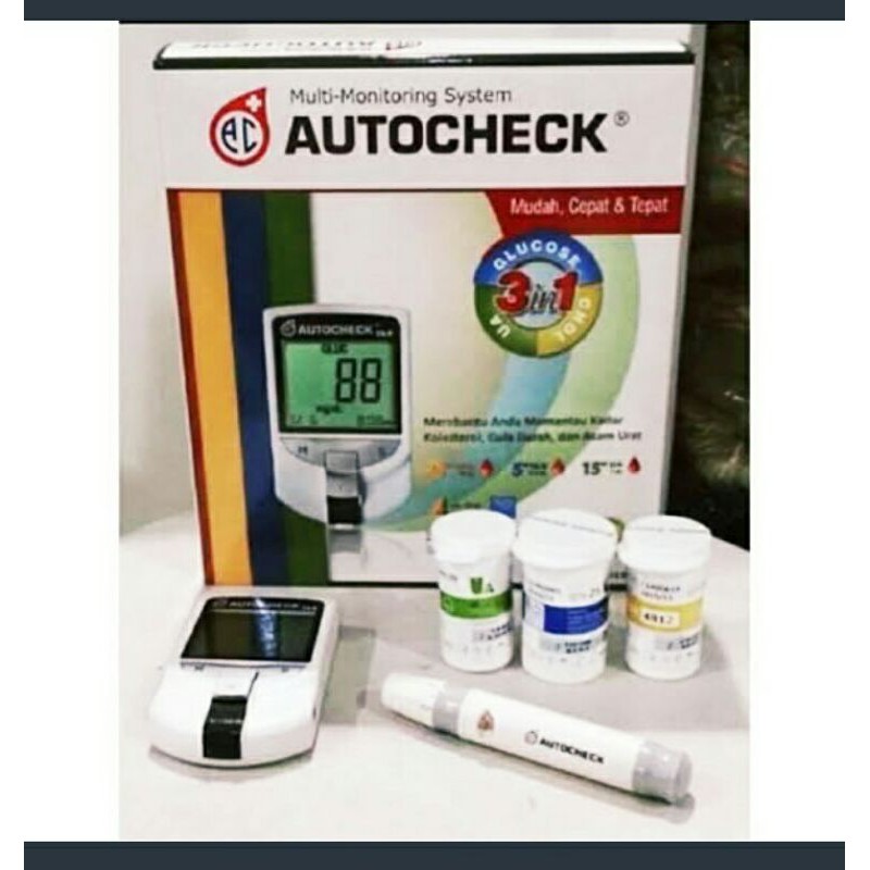 Alat Test Gula darah 3 in 1 Autocheck (Gula darah, Asam Urat &amp; Cholesterol)