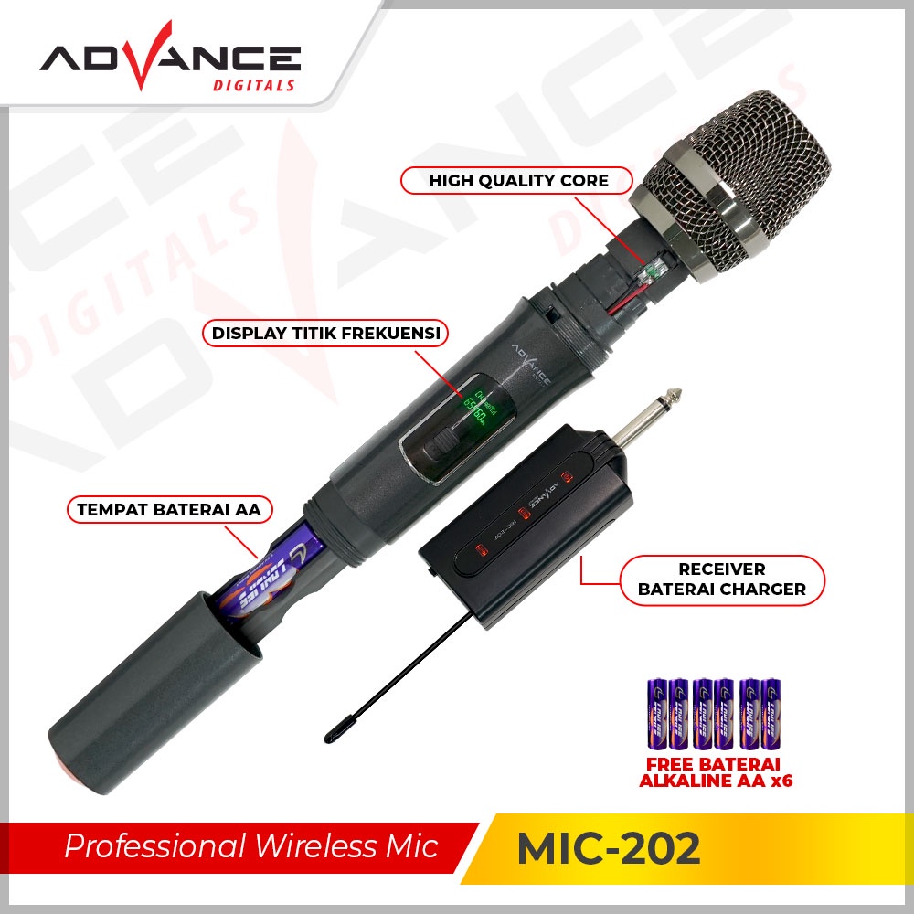 Advance Mic Wireless Mic 201/ 202/301- 2 mic Dua Microphone Garansi 1 Tahun