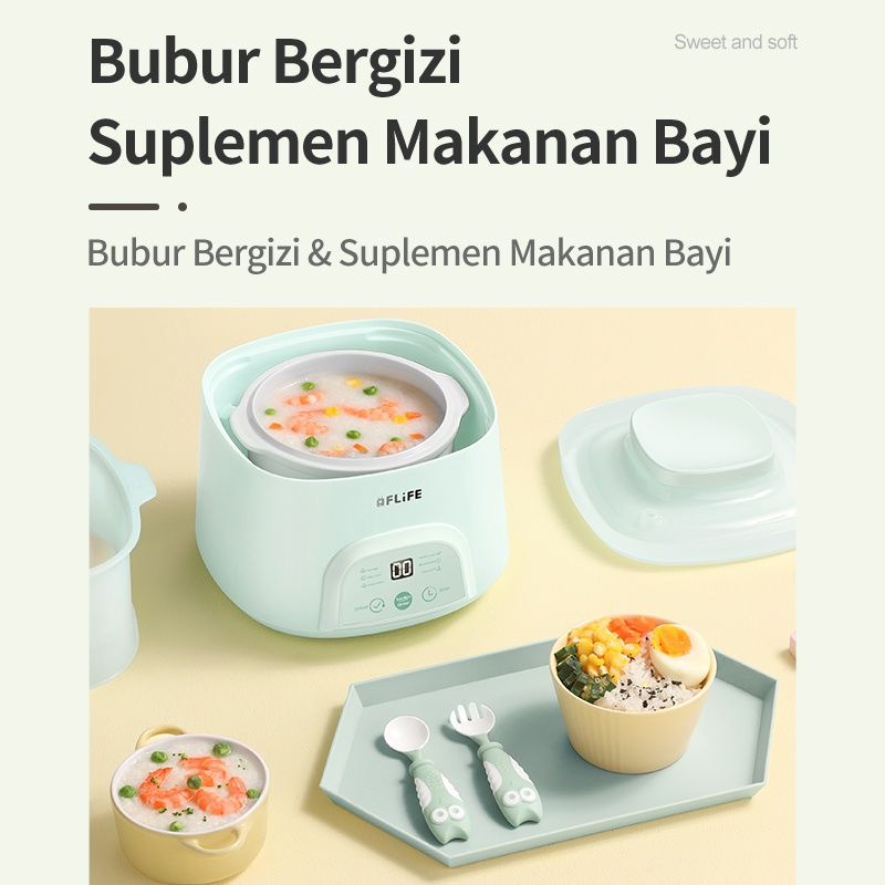 Flife Slow Cooker 1L / Kukusan 6 in 1 Untuk Memasak Bubur Bayi / Makanan Sehat