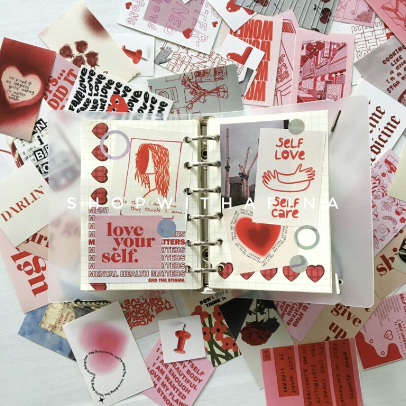 

Sticker Aesthetic | 40++ pcs Aesthetic Typography Red - Self Love Edition Sticker Set | Korean Journal/Scrap Diary Material | SHOPWITHAFINA