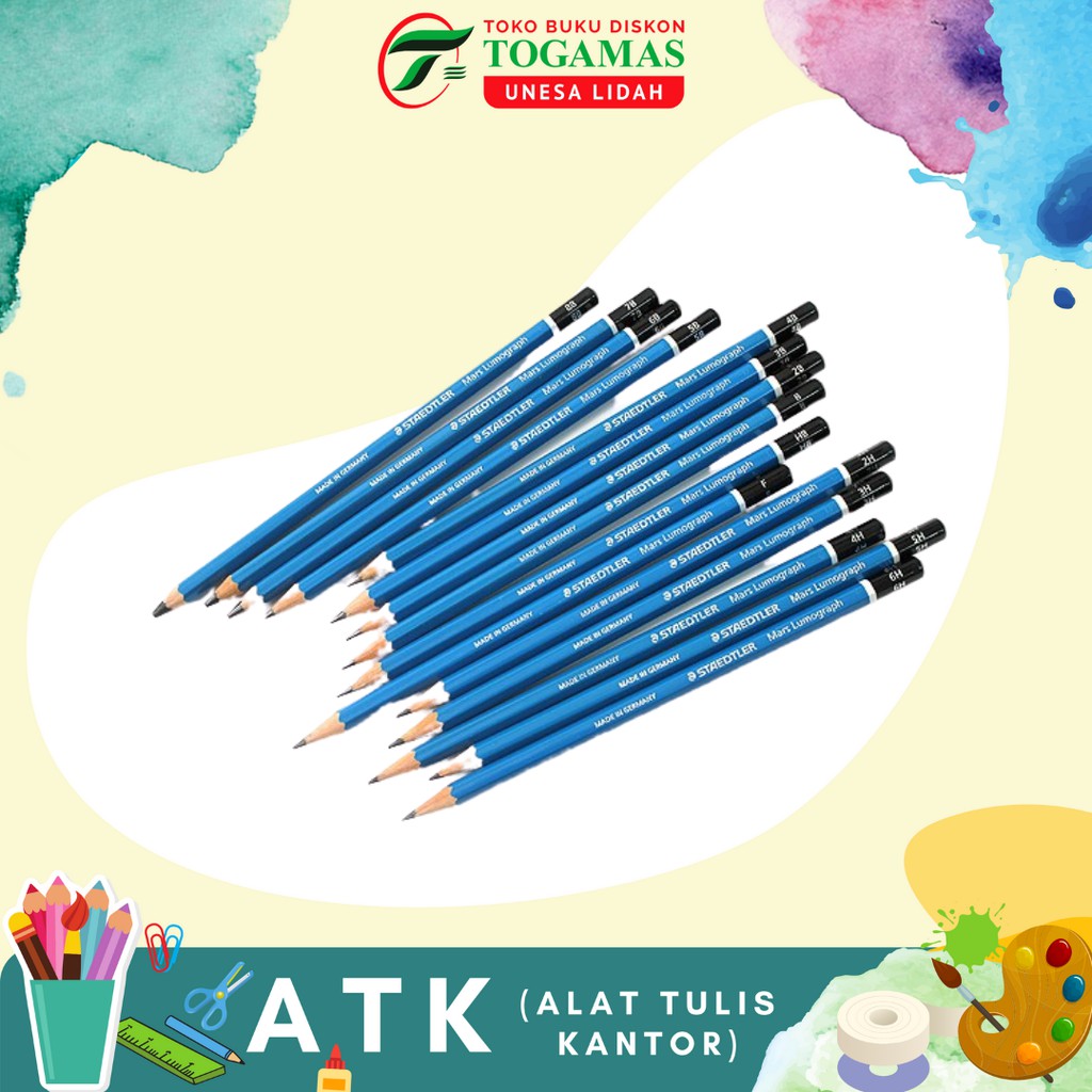 TERLARIS!! ORIGINAL!! PENSIL LUMOGRAPH STAEDTLER BIRU 2B, 3B, 4B, 5B, HB, 6B, 7B, 2H, 8B