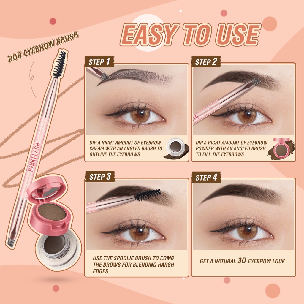 PINKFLASH 2 in 1 Eyebrow Gel Waterproof Eyebrow Cream  Powder pomade Eyeliner smudge-proof high pigment lasting Multi-uses