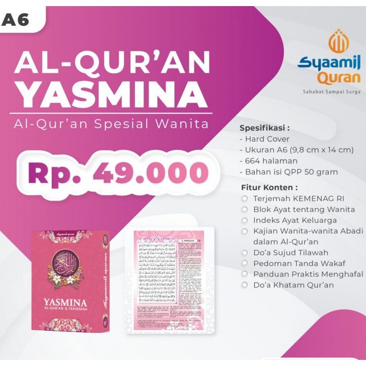 Al-Quran YASMINA A6 HC / Mushaf Terjemah For Woman - Syaamil Quran